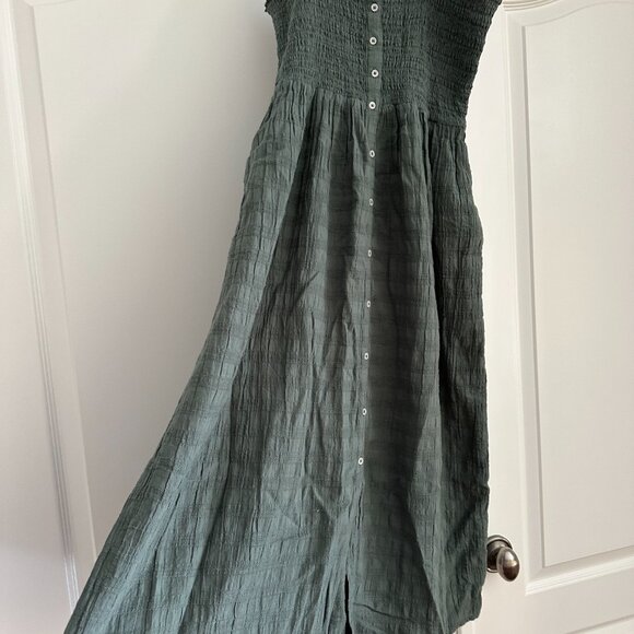 Aerie Olive Green Smocked Midi Dress Tie Straps with Pockets - Picture 5 of 8